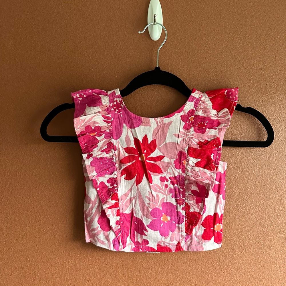 GAP Pink & Red Floral Ruffle Crop Top